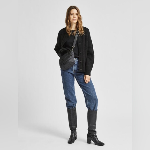 SELECTED FEMME alpaca wool blend black cardigan size M lightweight warm - Picture 3 of 12